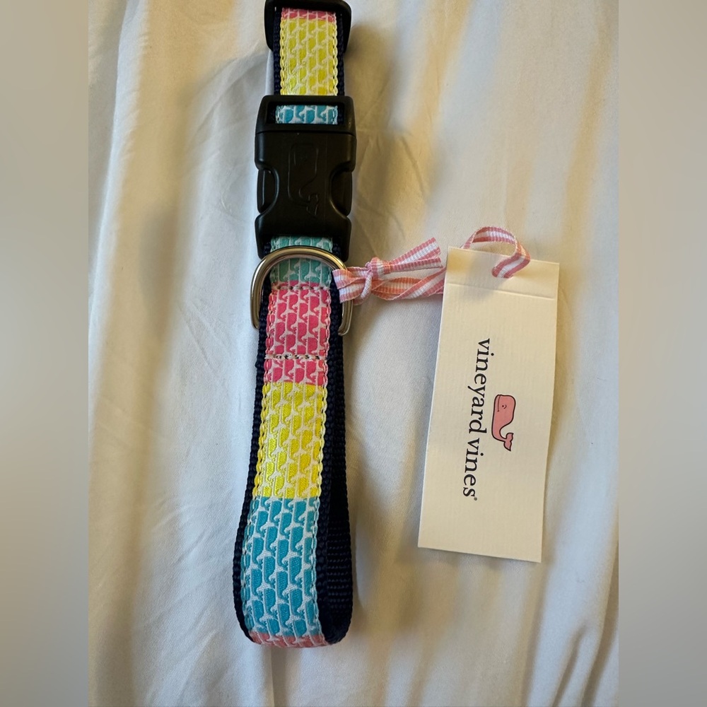 NWT VINEYARD VINES PASTEL WHALES PATCHWORK DOG COLLAR SIZE L LARGE MULTI COLOR